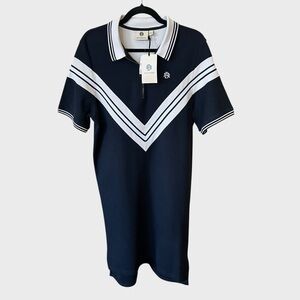 Banana republic BR Athletics navy blue and white striped polo dress.